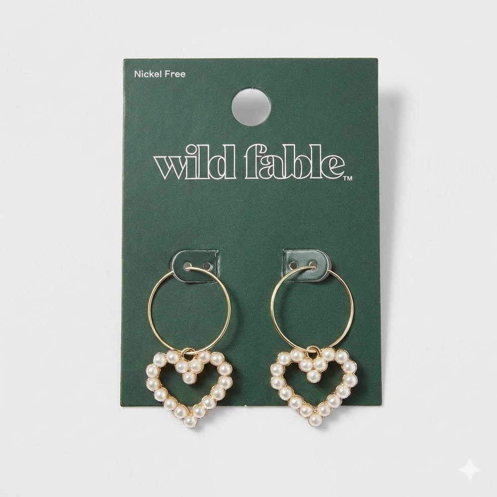Wild Fable Gold and Pearl Heart Hoop Earrings Bridal Valentines Date Night Sexy